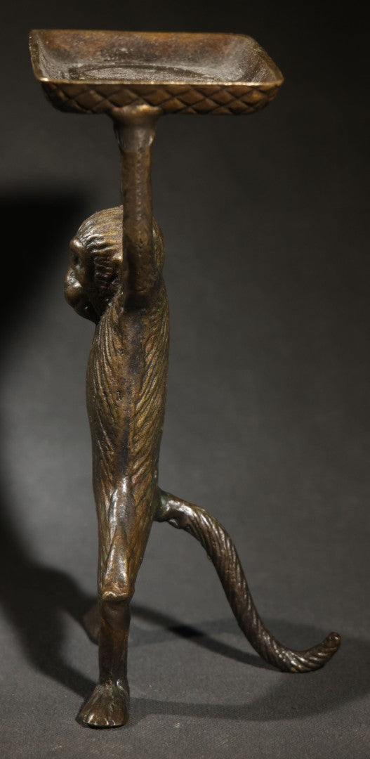 Vintage Cast Metal Figural Monkey Business Card or Soap Dish Holder