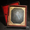 Lot 089 - Antique 1/6th Plate Daguerreotype Photograph of a Portrait Painting, Young Man, Full Split Leatherette Union Case