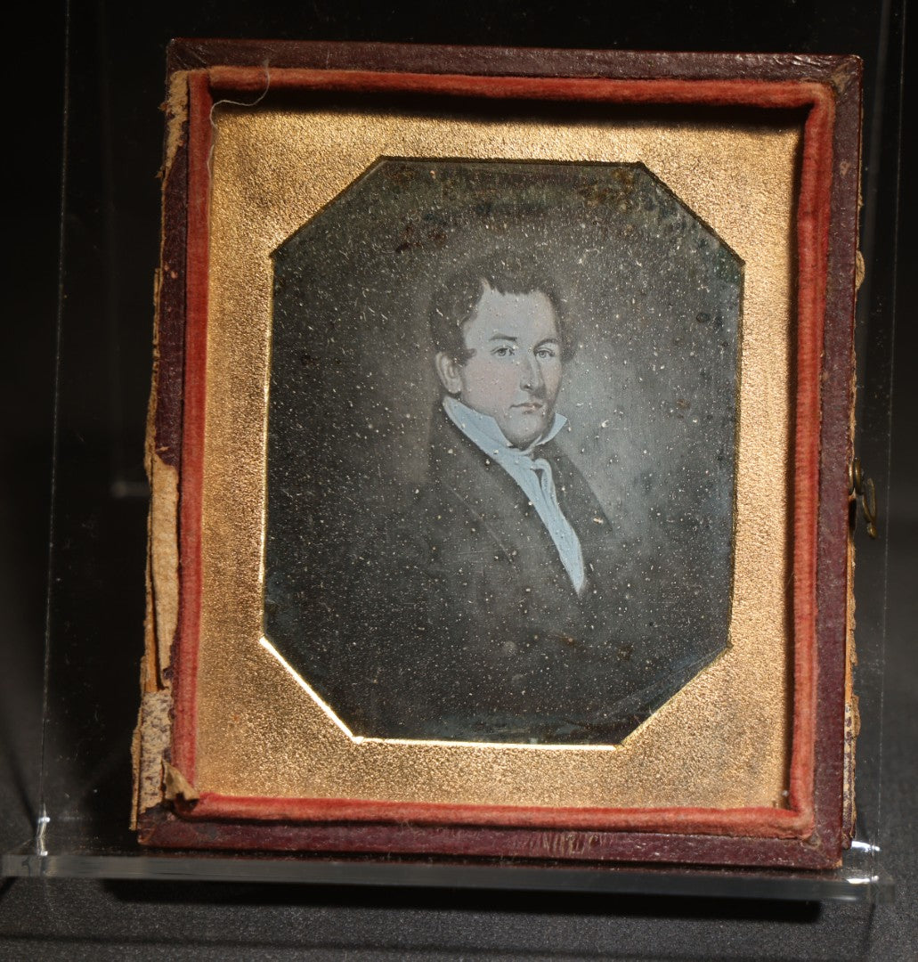 Antique 1/6th Plate Daguerreotype Photograph of a Portrait Painting, Young Man, Full Split Leatherette Union Case
