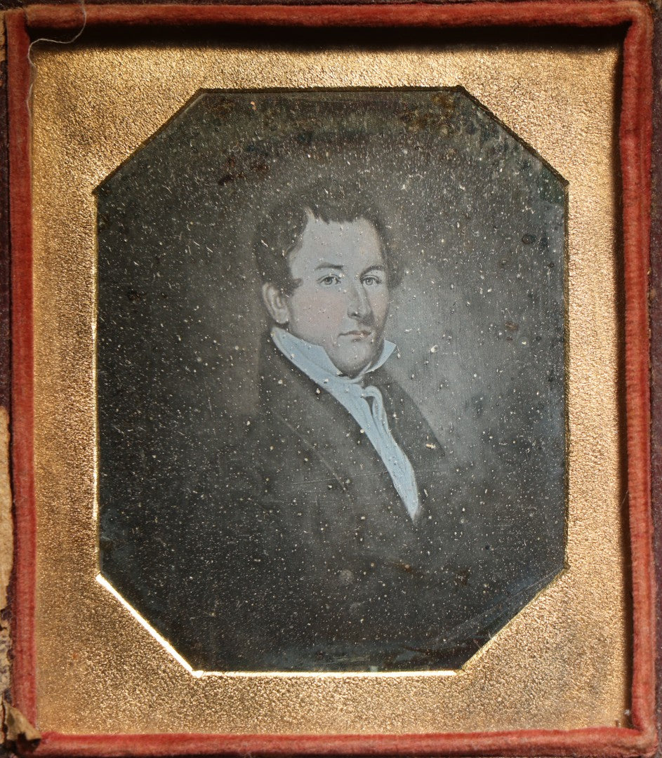 Antique 1/6th Plate Daguerreotype Photograph of a Portrait Painting, Young Man, Full Split Leatherette Union Case