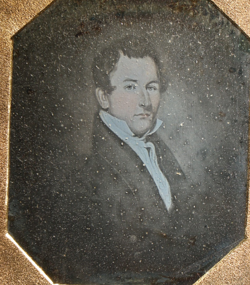 Antique 1/6th Plate Daguerreotype Photograph of a Portrait Painting, Young Man, Full Split Leatherette Union Case