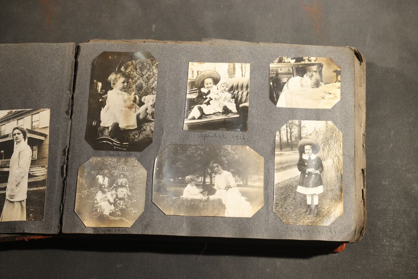 Antique Snapshot Album, Circa 1910-1920, 500+ Photographs of Family and Children Including Christmas, Farm Life, Winter Scenes, Asbury Park New Jersey, and Nantasket Beach Massachusetts