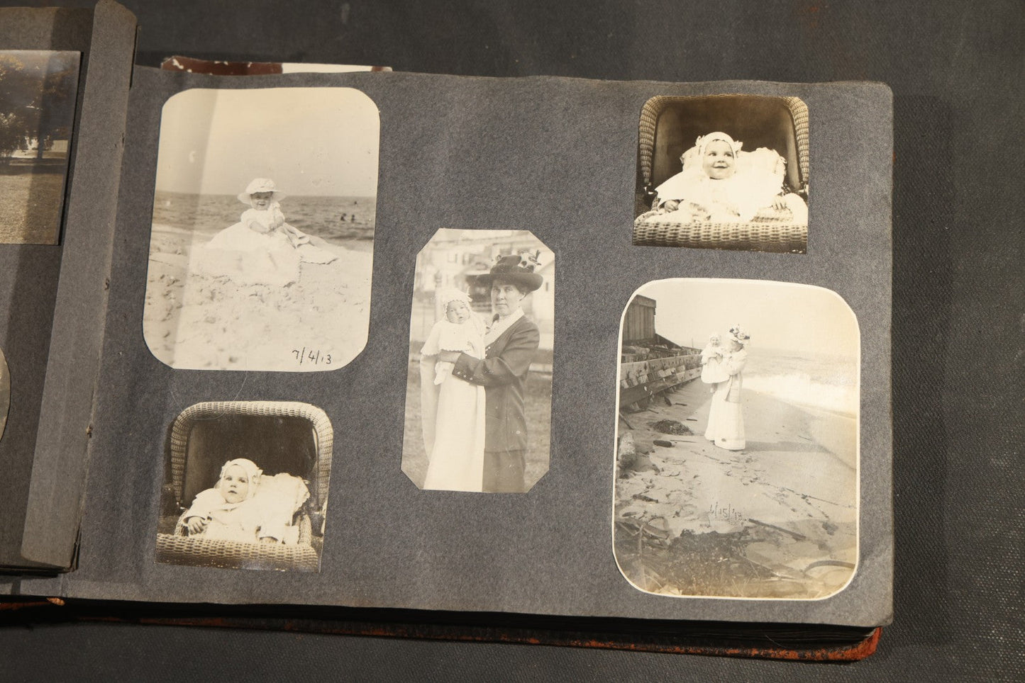 Antique Snapshot Album, Circa 1910-1920, 500+ Photographs of Family and Children Including Christmas, Farm Life, Winter Scenes, Asbury Park New Jersey, and Nantasket Beach Massachusetts