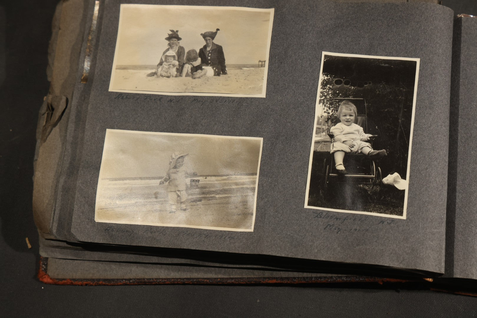 Antique Snapshot Album, Circa 1910-1920, 500+ Photographs of Family and Children Including Christmas, Farm Life, Winter Scenes, Asbury Park New Jersey, and Nantasket Beach Massachusetts