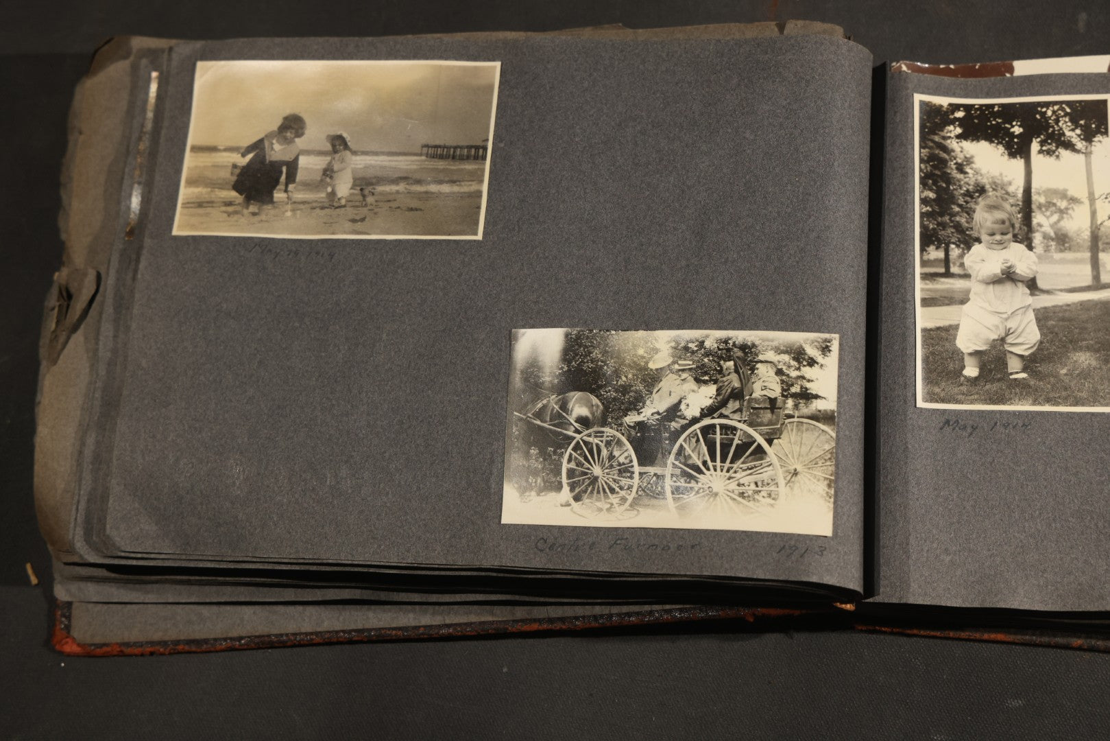 Antique Snapshot Album, Circa 1910-1920, 500+ Photographs of Family and Children Including Christmas, Farm Life, Winter Scenes, Asbury Park New Jersey, and Nantasket Beach Massachusetts