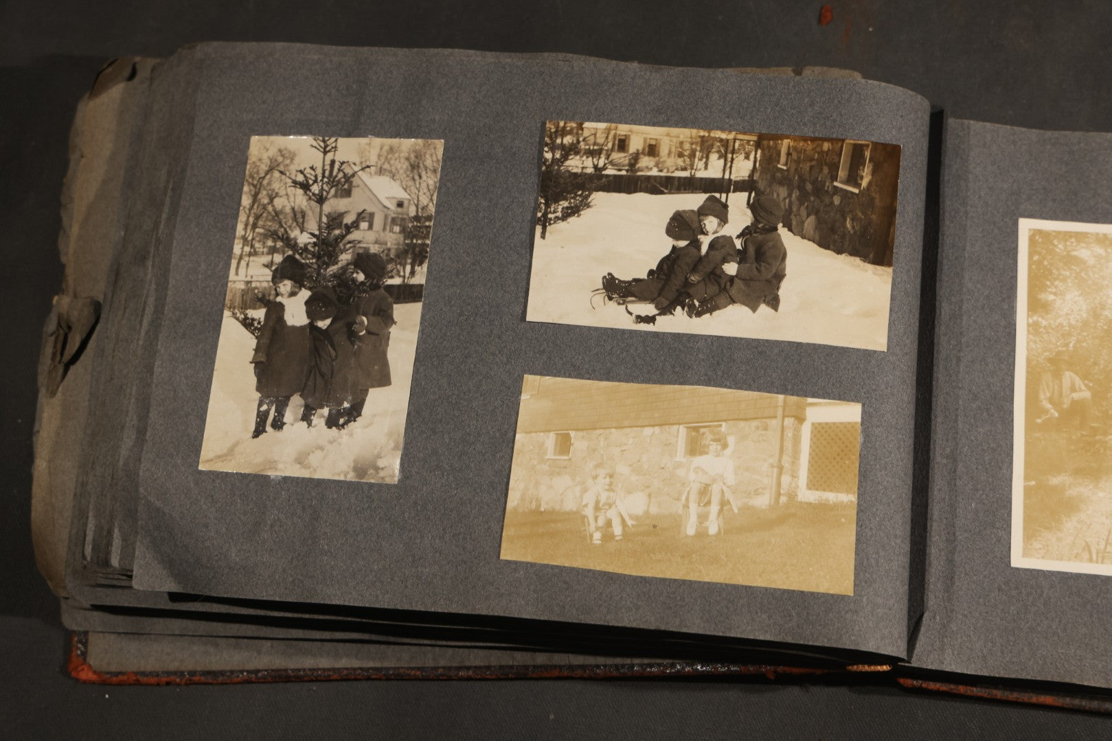 Antique Snapshot Album, Circa 1910-1920, 500+ Photographs of Family and Children Including Christmas, Farm Life, Winter Scenes, Asbury Park New Jersey, and Nantasket Beach Massachusetts