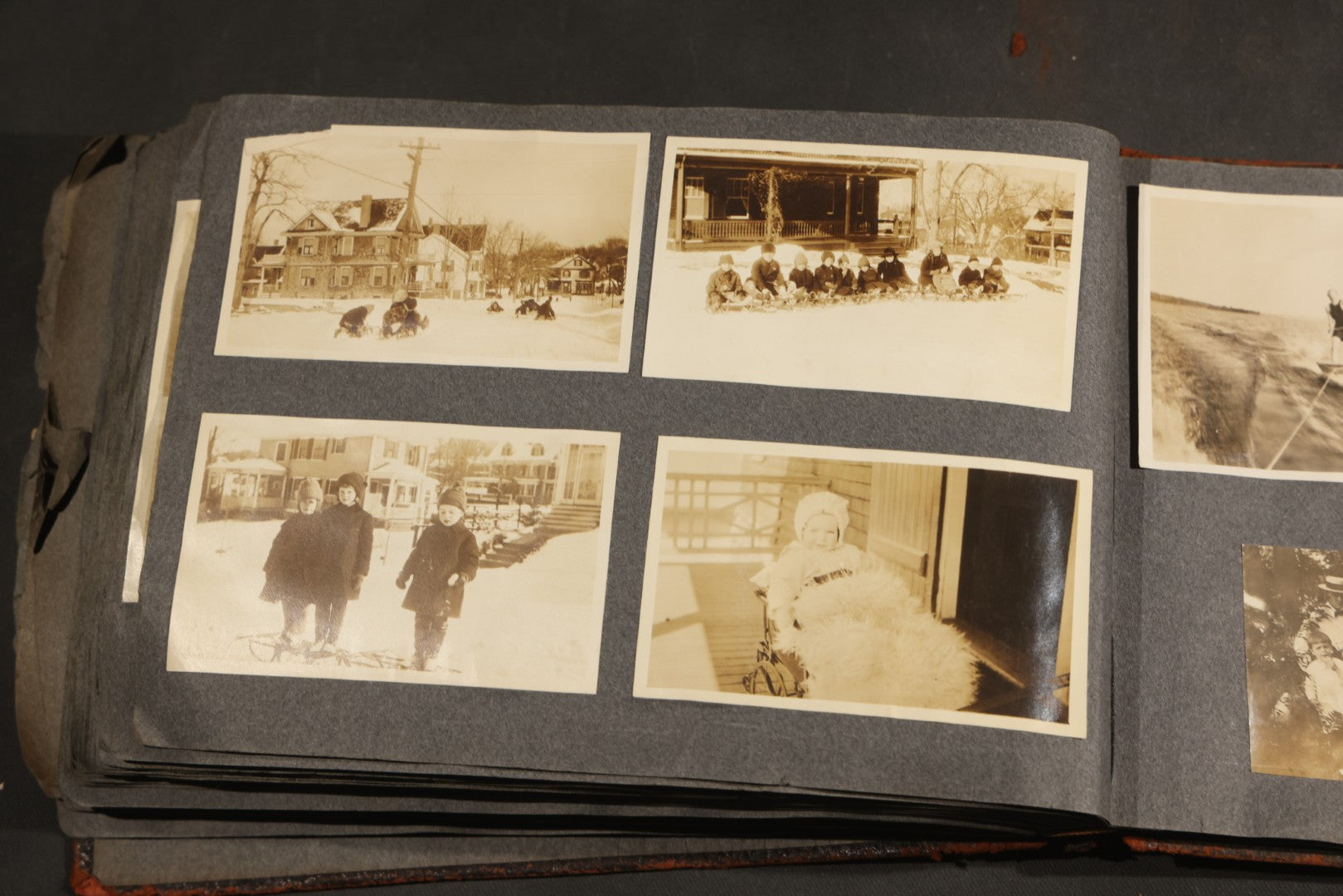 Antique Snapshot Album, Circa 1910-1920, 500+ Photographs of Family and Children Including Christmas, Farm Life, Winter Scenes, Asbury Park New Jersey, and Nantasket Beach Massachusetts