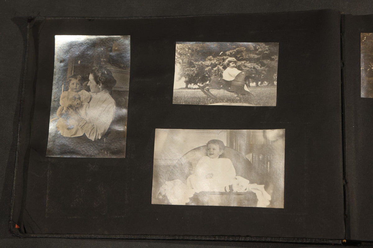 Antique Snapshot Album, Circa 1910-1920, 150+ Photographs of Family and Children Including Maple Sugaring, Horseback Riding, Farm Life, Beach and Winter Scenes