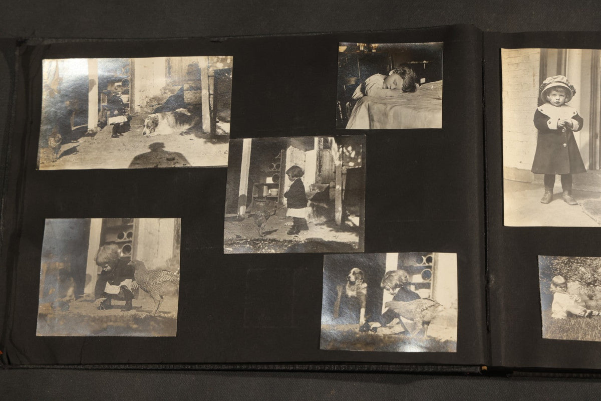 Antique Snapshot Album, Circa 1910-1920, 150+ Photographs of Family and Children Including Maple Sugaring, Horseback Riding, Farm Life, Beach and Winter Scenes