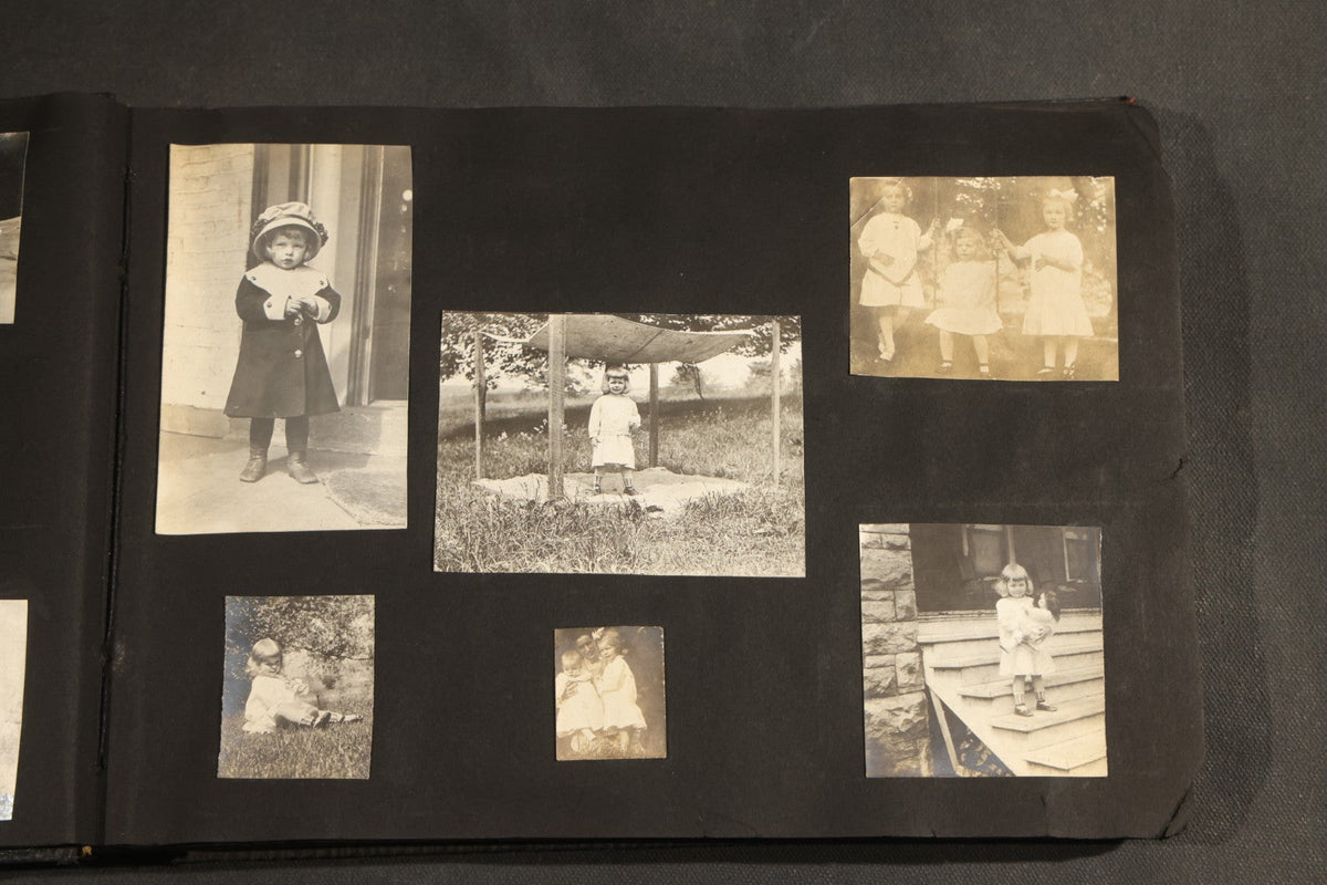Antique Snapshot Album, Circa 1910-1920, 150+ Photographs of Family and Children Including Maple Sugaring, Horseback Riding, Farm Life, Beach and Winter Scenes
