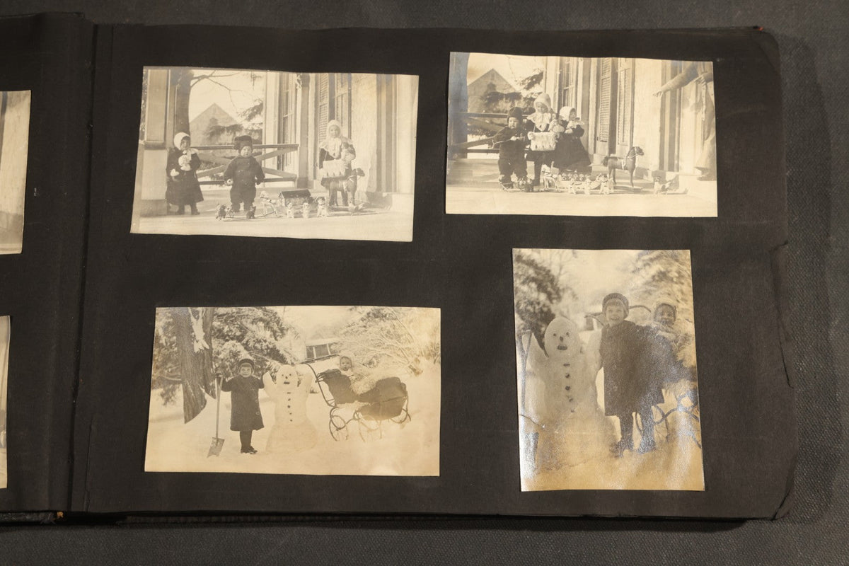Antique Snapshot Album, Circa 1910-1920, 150+ Photographs of Family and Children Including Maple Sugaring, Horseback Riding, Farm Life, Beach and Winter Scenes