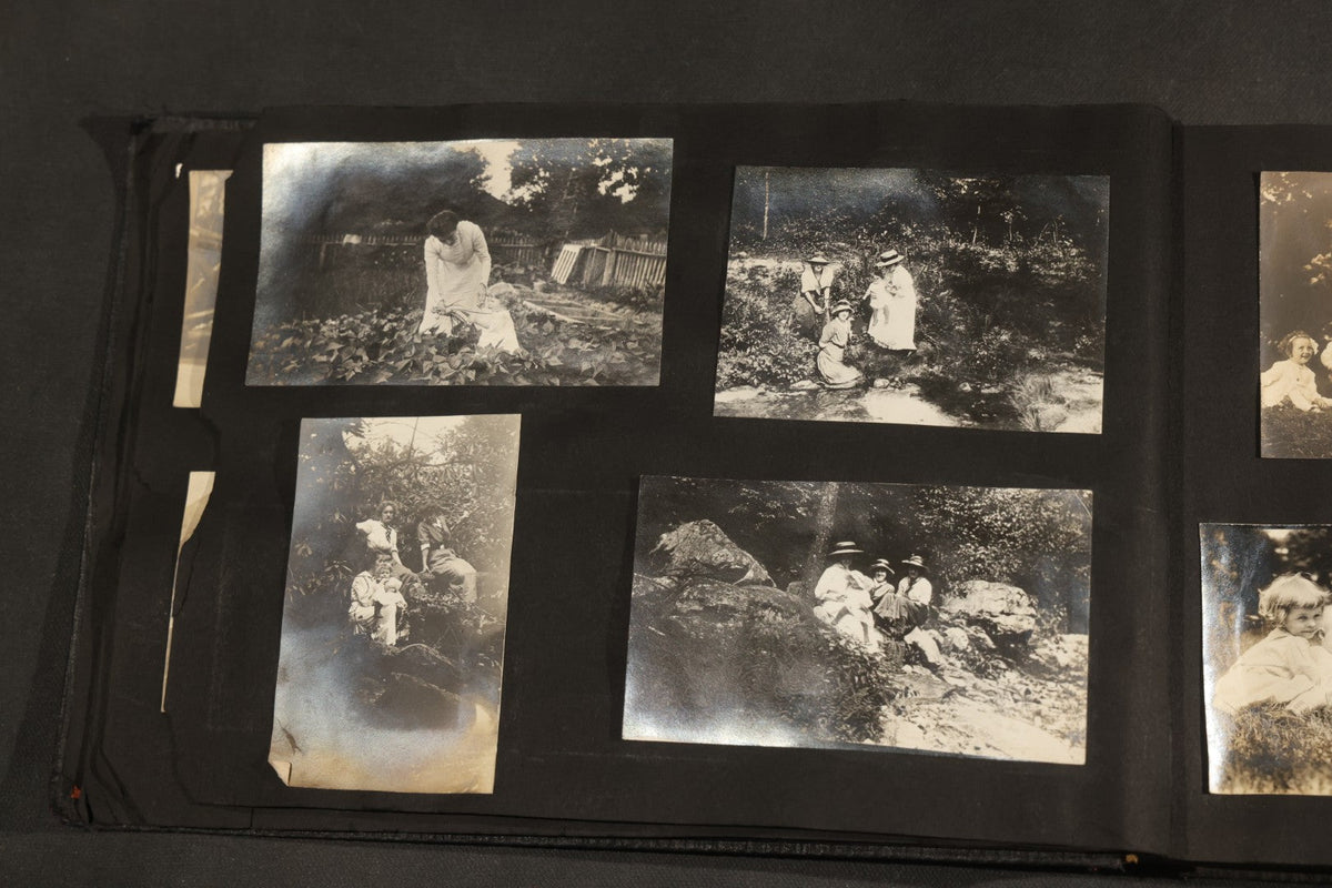 Antique Snapshot Album, Circa 1910-1920, 150+ Photographs of Family and Children Including Maple Sugaring, Horseback Riding, Farm Life, Beach and Winter Scenes