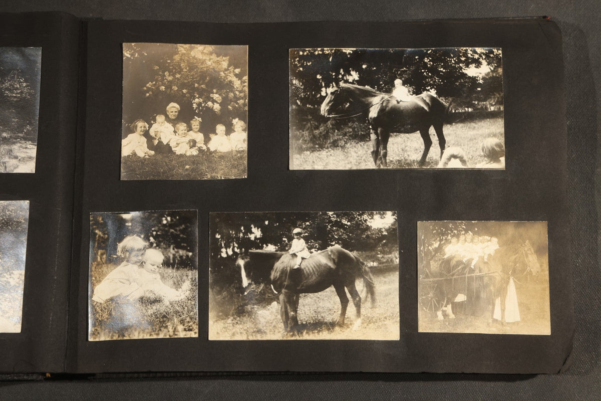 Antique Snapshot Album, Circa 1910-1920, 150+ Photographs of Family and Children Including Maple Sugaring, Horseback Riding, Farm Life, Beach and Winter Scenes