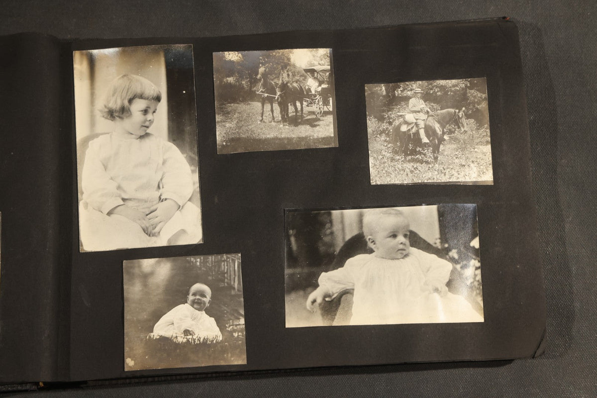 Antique Snapshot Album, Circa 1910-1920, 150+ Photographs of Family and Children Including Maple Sugaring, Horseback Riding, Farm Life, Beach and Winter Scenes