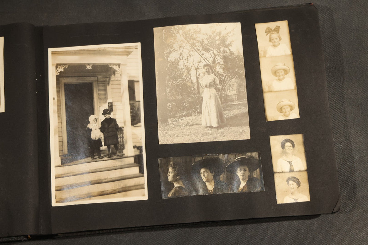 Antique Snapshot Album, Circa 1910-1920, 150+ Photographs of Family and Children Including Maple Sugaring, Horseback Riding, Farm Life, Beach and Winter Scenes