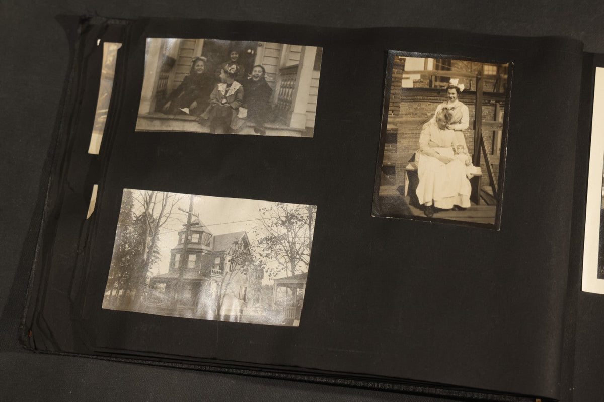 Antique Snapshot Album, Circa 1910-1920, 150+ Photographs of Family and Children Including Maple Sugaring, Horseback Riding, Farm Life, Beach and Winter Scenes