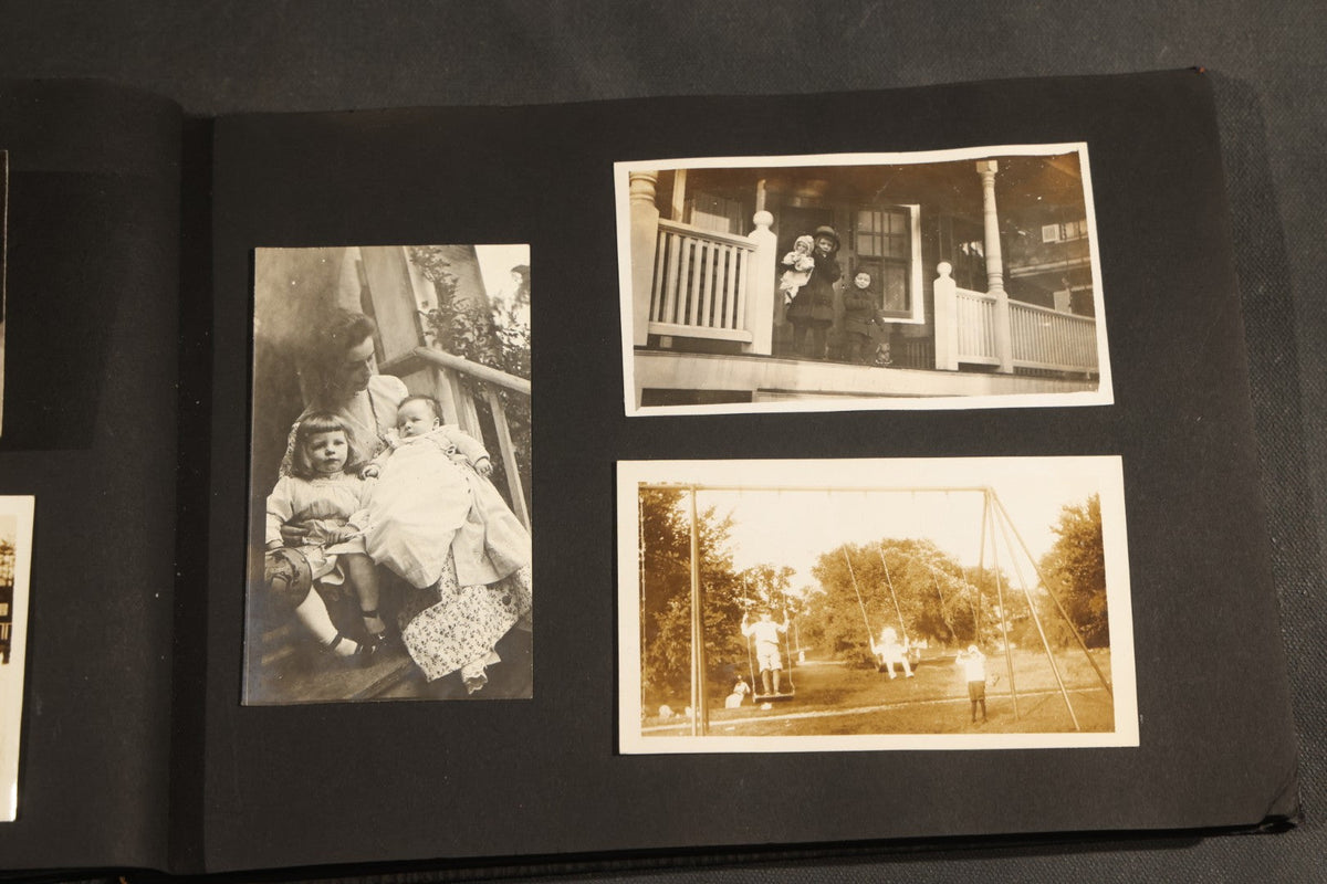 Antique Snapshot Album, Circa 1910-1920, 150+ Photographs of Family and Children Including Maple Sugaring, Horseback Riding, Farm Life, Beach and Winter Scenes