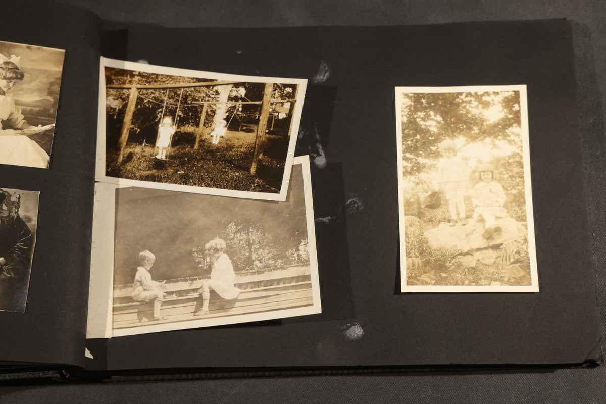 Antique Snapshot Album, Circa 1910-1920, 150+ Photographs of Family and Children Including Maple Sugaring, Horseback Riding, Farm Life, Beach and Winter Scenes
