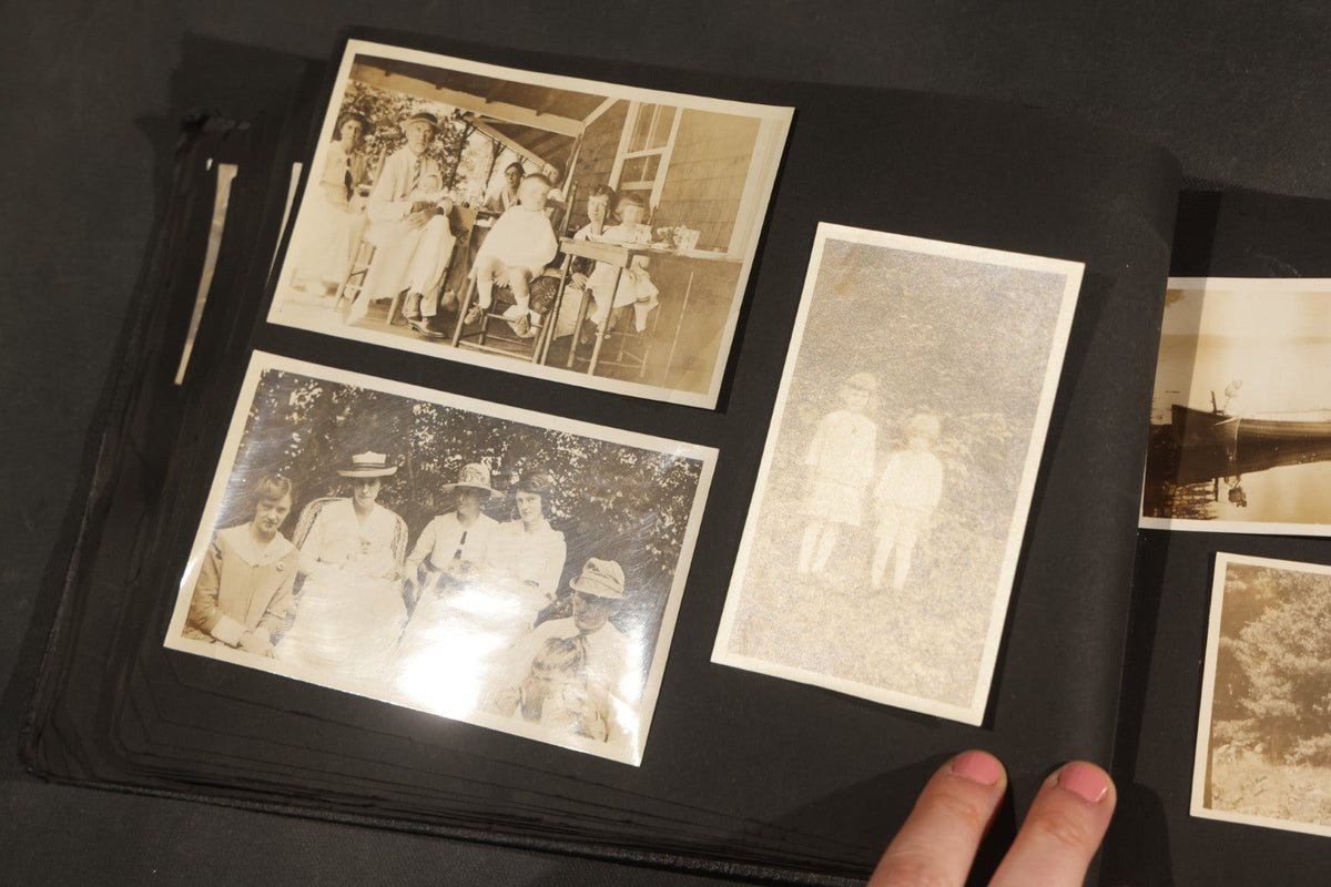 Antique Snapshot Album, Circa 1910-1920, 150+ Photographs of Family and Children Including Maple Sugaring, Horseback Riding, Farm Life, Beach and Winter Scenes