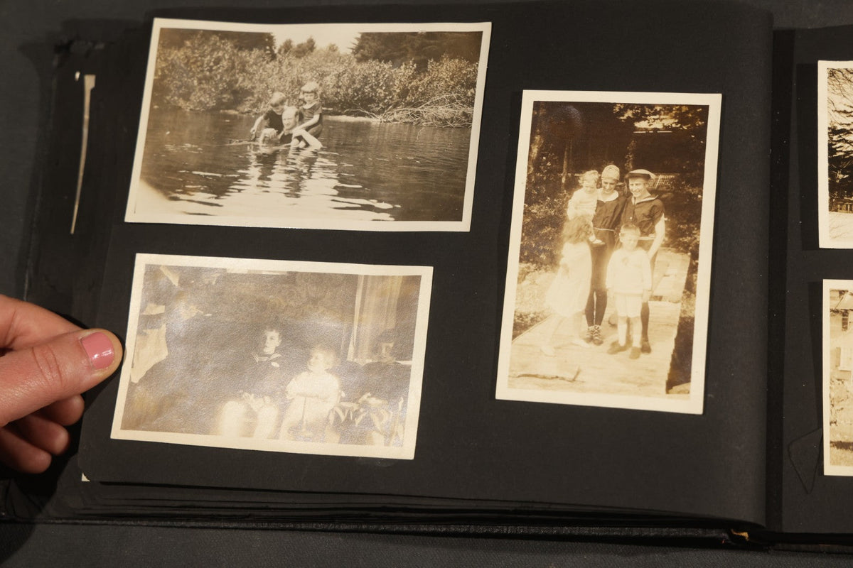Antique Snapshot Album, Circa 1910-1920, 150+ Photographs of Family and Children Including Maple Sugaring, Horseback Riding, Farm Life, Beach and Winter Scenes