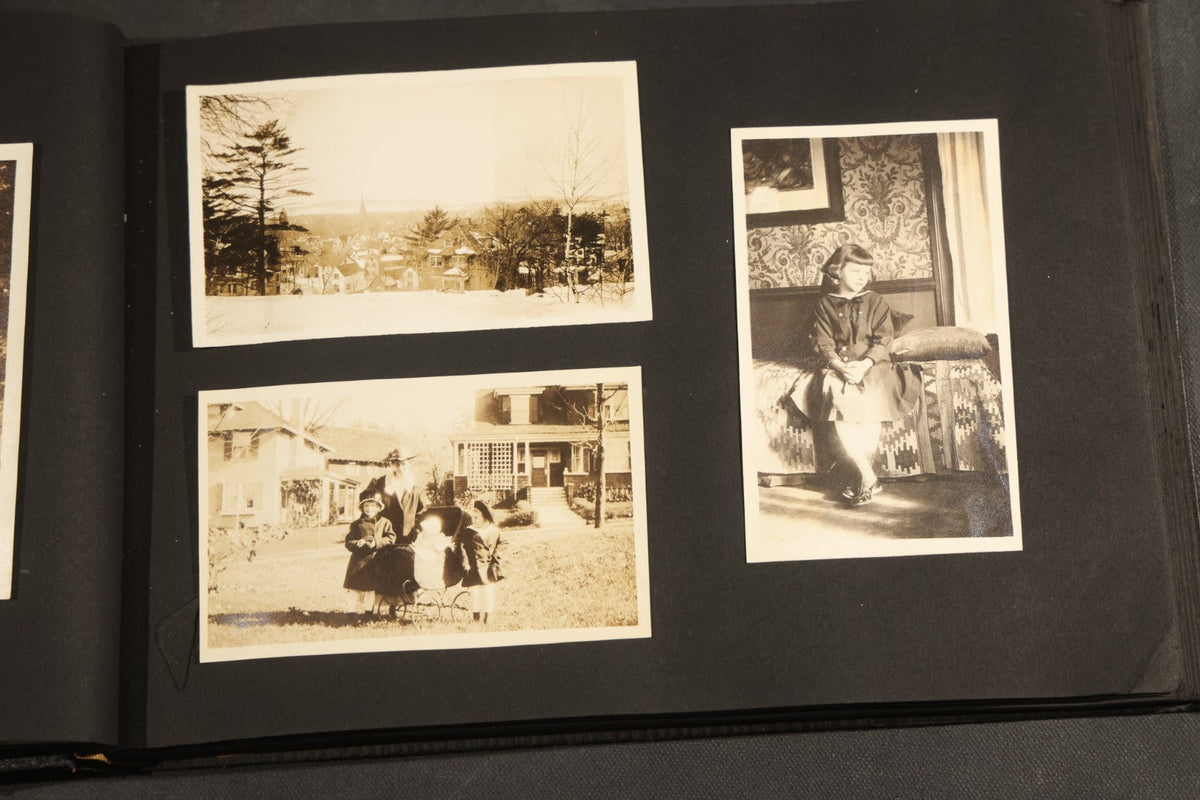 Antique Snapshot Album, Circa 1910-1920, 150+ Photographs of Family and Children Including Maple Sugaring, Horseback Riding, Farm Life, Beach and Winter Scenes