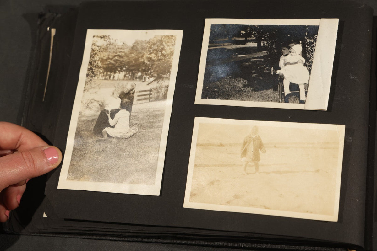 Antique Snapshot Album, Circa 1910-1920, 150+ Photographs of Family and Children Including Maple Sugaring, Horseback Riding, Farm Life, Beach and Winter Scenes