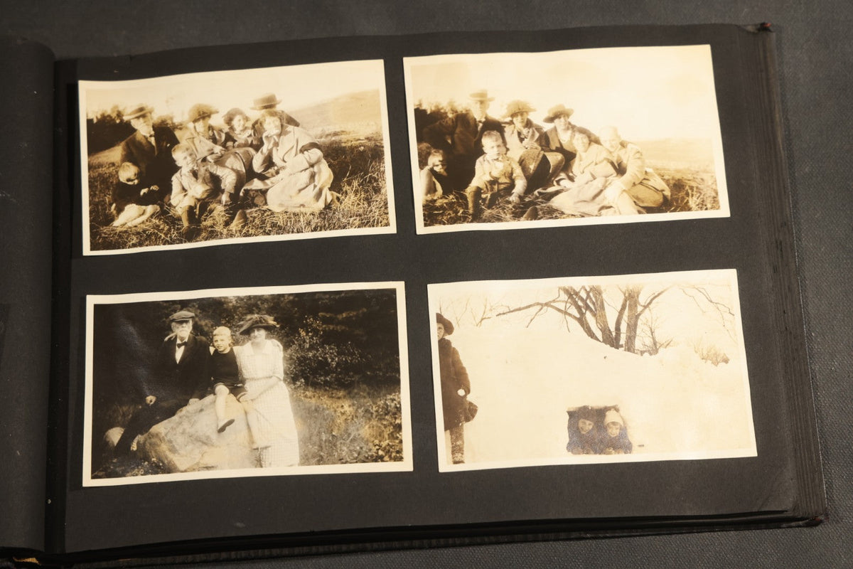 Antique Snapshot Album, Circa 1910-1920, 150+ Photographs of Family and Children Including Maple Sugaring, Horseback Riding, Farm Life, Beach and Winter Scenes