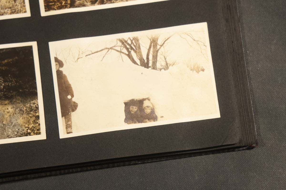 Antique Snapshot Album, Circa 1910-1920, 150+ Photographs of Family and Children Including Maple Sugaring, Horseback Riding, Farm Life, Beach and Winter Scenes
