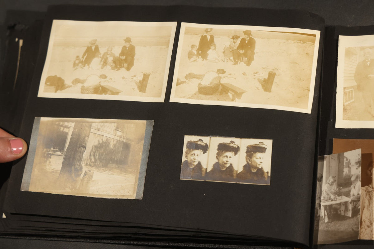 Antique Snapshot Album, Circa 1910-1920, 150+ Photographs of Family and Children Including Maple Sugaring, Horseback Riding, Farm Life, Beach and Winter Scenes