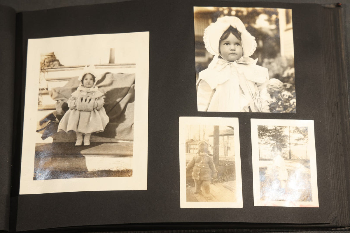 Antique Snapshot Album, Circa 1910-1920, 150+ Photographs of Family and Children Including Maple Sugaring, Horseback Riding, Farm Life, Beach and Winter Scenes