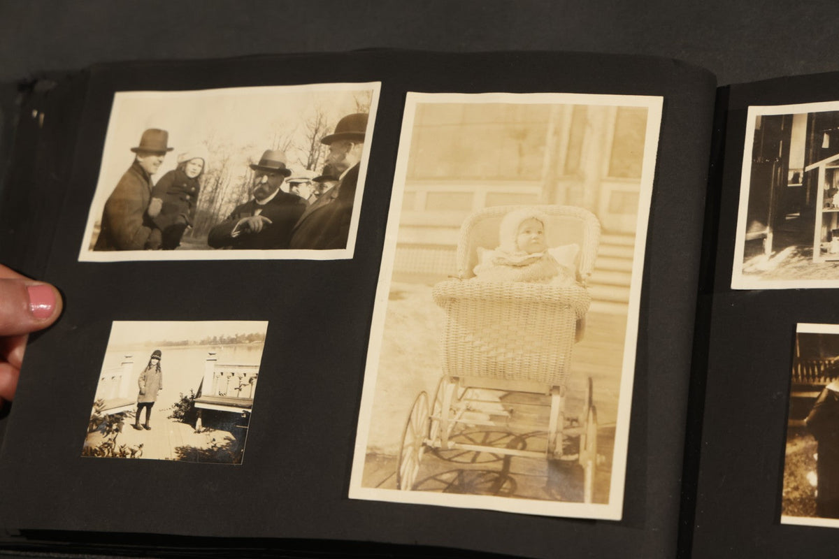 Antique Snapshot Album, Circa 1910-1920, 150+ Photographs of Family and Children Including Maple Sugaring, Horseback Riding, Farm Life, Beach and Winter Scenes