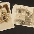 Lot 095 - Antique Snapshot Album, Circa WWI Era, 200+ Photographs Including Police Officer on Indian Motorcycle, Pacific Electric Railway, Railroad and Trolley Workers, Woman in Navy Sailor Outfit with Gas Mask, and Beach Scenes