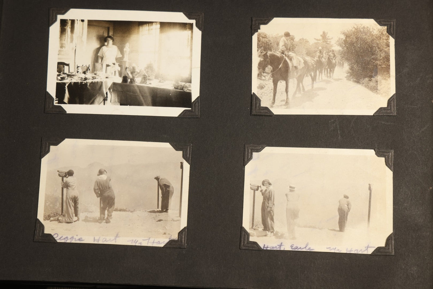 Antique Snapshot Album, Circa WWI Era, 200+ Photographs Including Police Officer on Indian Motorcycle, Pacific Electric Railway, Railroad and Trolley Workers, Woman in Navy Sailor Outfit with Gas Mask, and Beach Scenes