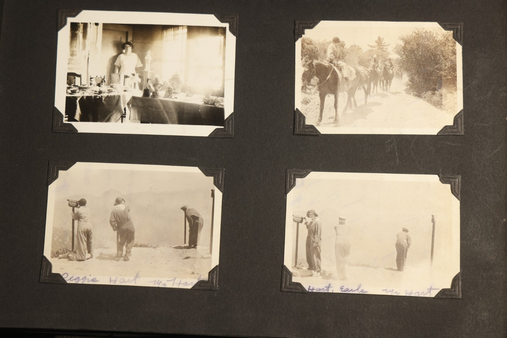 Antique Snapshot Album, Circa WWI Era, 200+ Photographs Including Police Officer on Indian Motorcycle, Pacific Electric Railway, Railroad and Trolley Workers, Woman in Navy Sailor Outfit with Gas Mask, and Beach Scenes