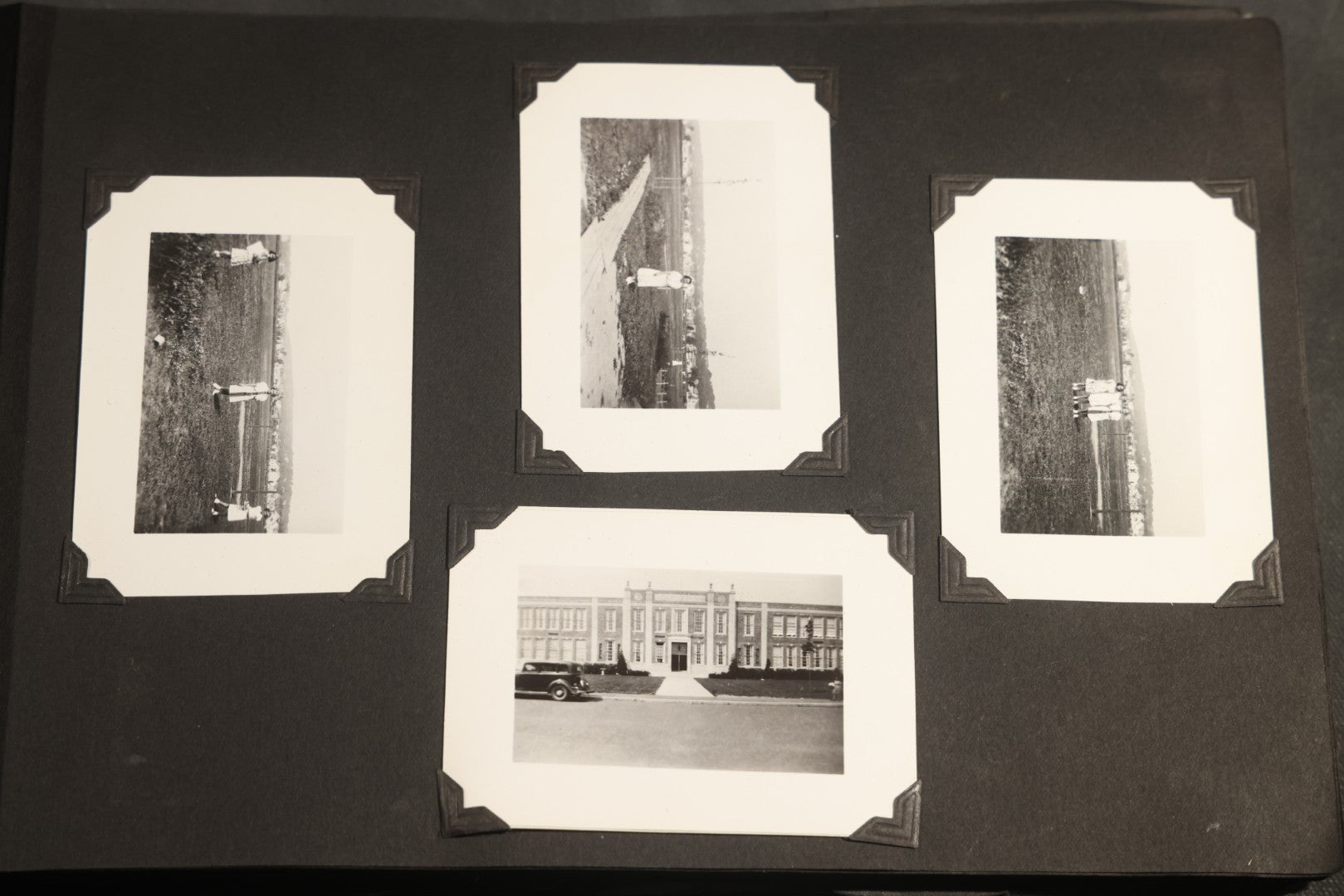 Antique Snapshot Album, Circa WWI Era, 200+ Photographs Including Police Officer on Indian Motorcycle, Pacific Electric Railway, Railroad and Trolley Workers, Woman in Navy Sailor Outfit with Gas Mask, and Beach Scenes
