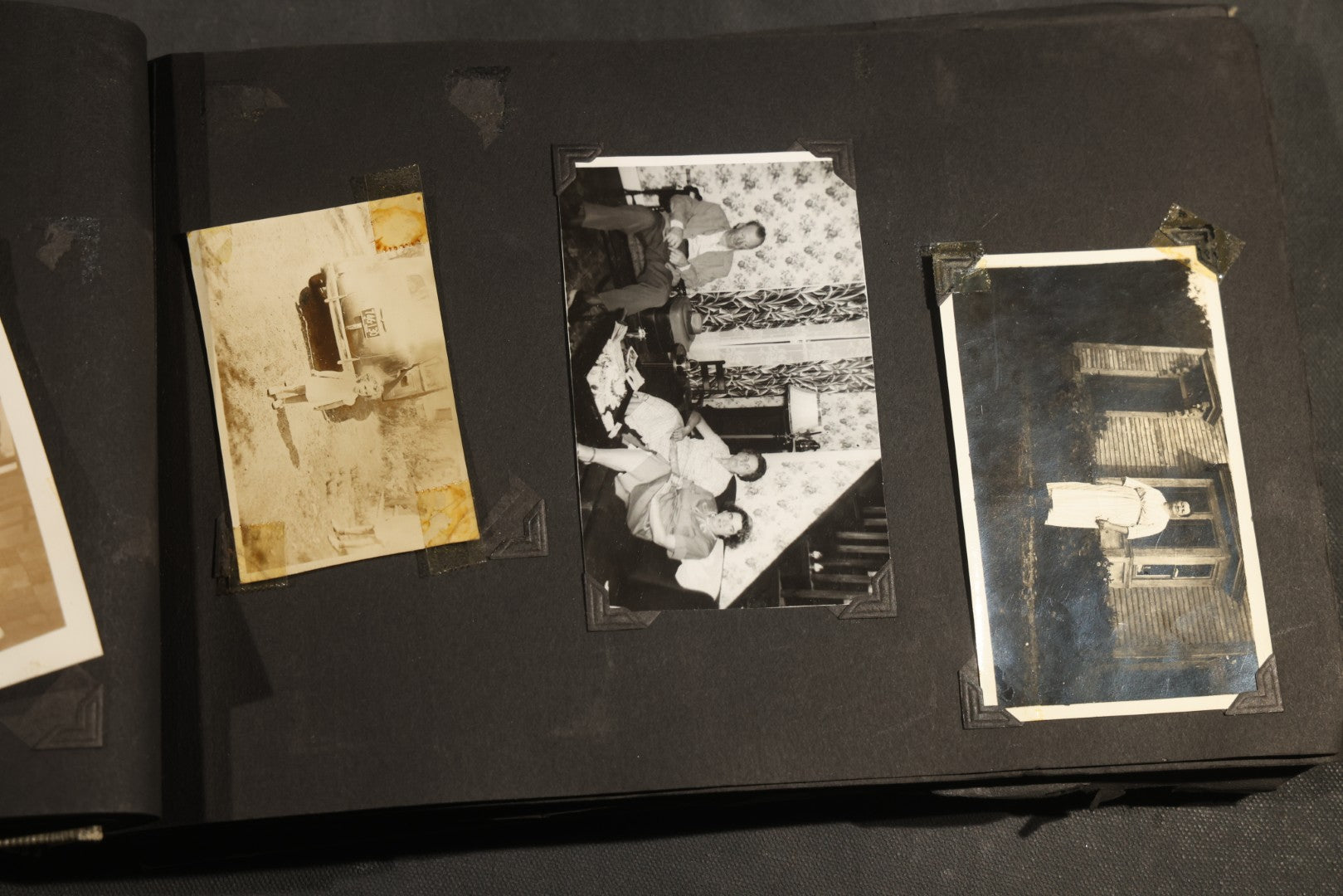 Antique Snapshot Album, Circa WWI Era, 200+ Photographs Including Police Officer on Indian Motorcycle, Pacific Electric Railway, Railroad and Trolley Workers, Woman in Navy Sailor Outfit with Gas Mask, and Beach Scenes