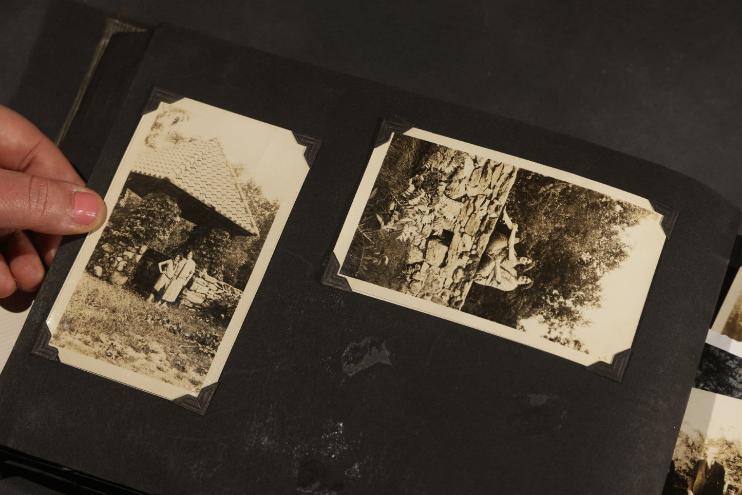 Antique Snapshot Album, Circa WWI Era, 200+ Photographs Including Police Officer on Indian Motorcycle, Pacific Electric Railway, Railroad and Trolley Workers, Woman in Navy Sailor Outfit with Gas Mask, and Beach Scenes