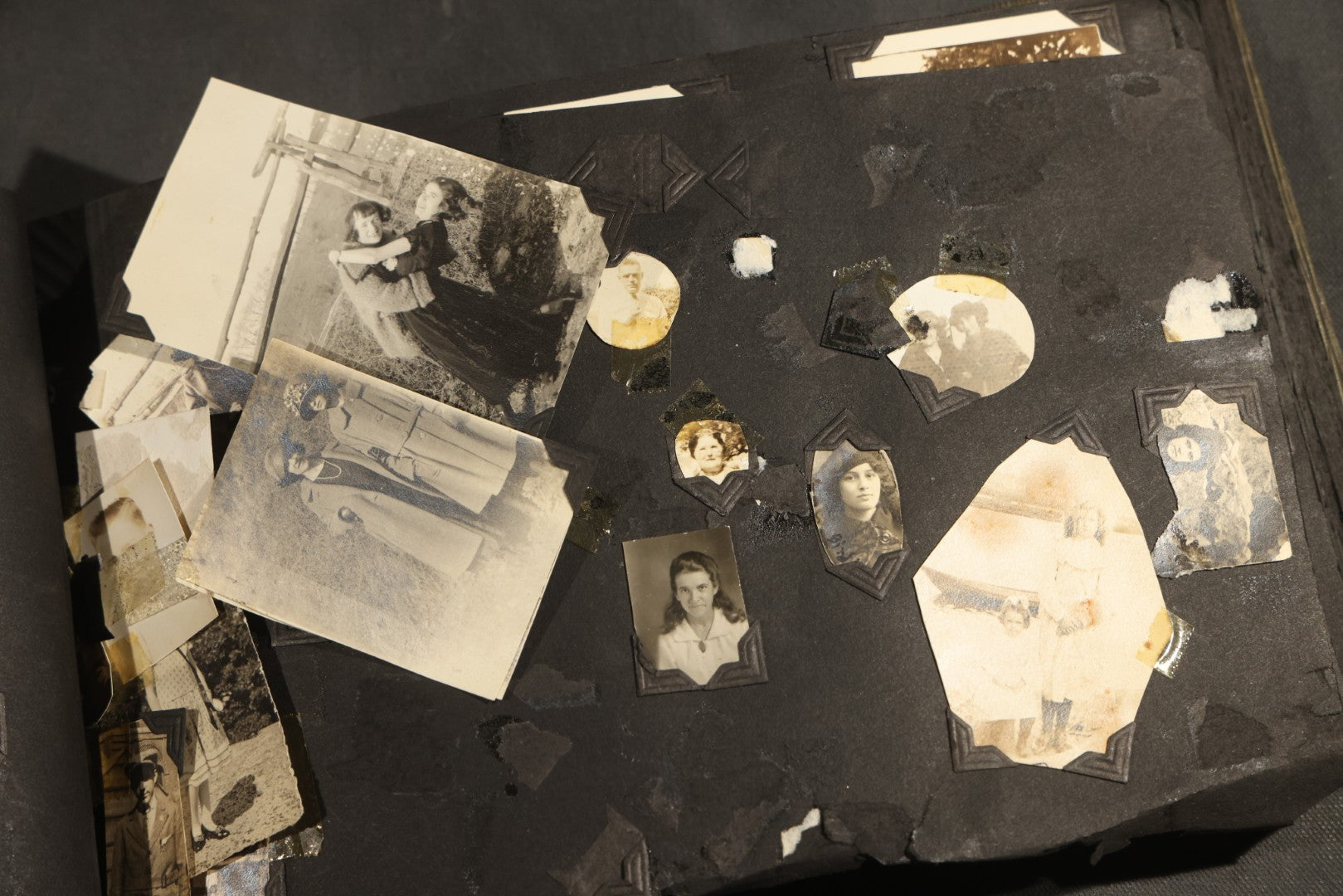 Antique Snapshot Album, Circa WWI Era, 200+ Photographs Including Police Officer on Indian Motorcycle, Pacific Electric Railway, Railroad and Trolley Workers, Woman in Navy Sailor Outfit with Gas Mask, and Beach Scenes