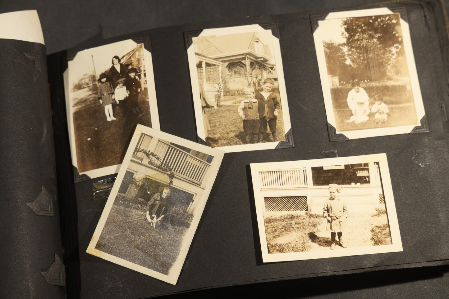 Antique Snapshot Album, Circa WWI Era, 200+ Photographs Including Police Officer on Indian Motorcycle, Pacific Electric Railway, Railroad and Trolley Workers, Woman in Navy Sailor Outfit with Gas Mask, and Beach Scenes
