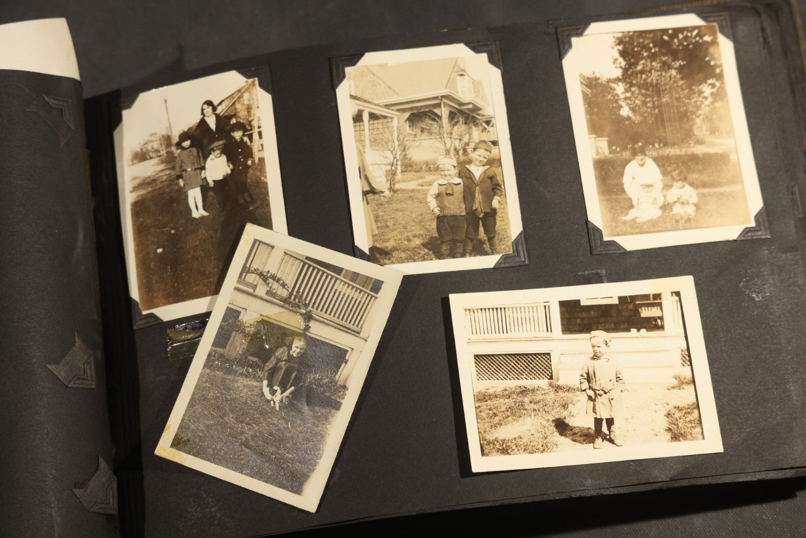 Antique Snapshot Album, Circa WWI Era, 200+ Photographs Including Police Officer on Indian Motorcycle, Pacific Electric Railway, Railroad and Trolley Workers, Woman in Navy Sailor Outfit with Gas Mask, and Beach Scenes
