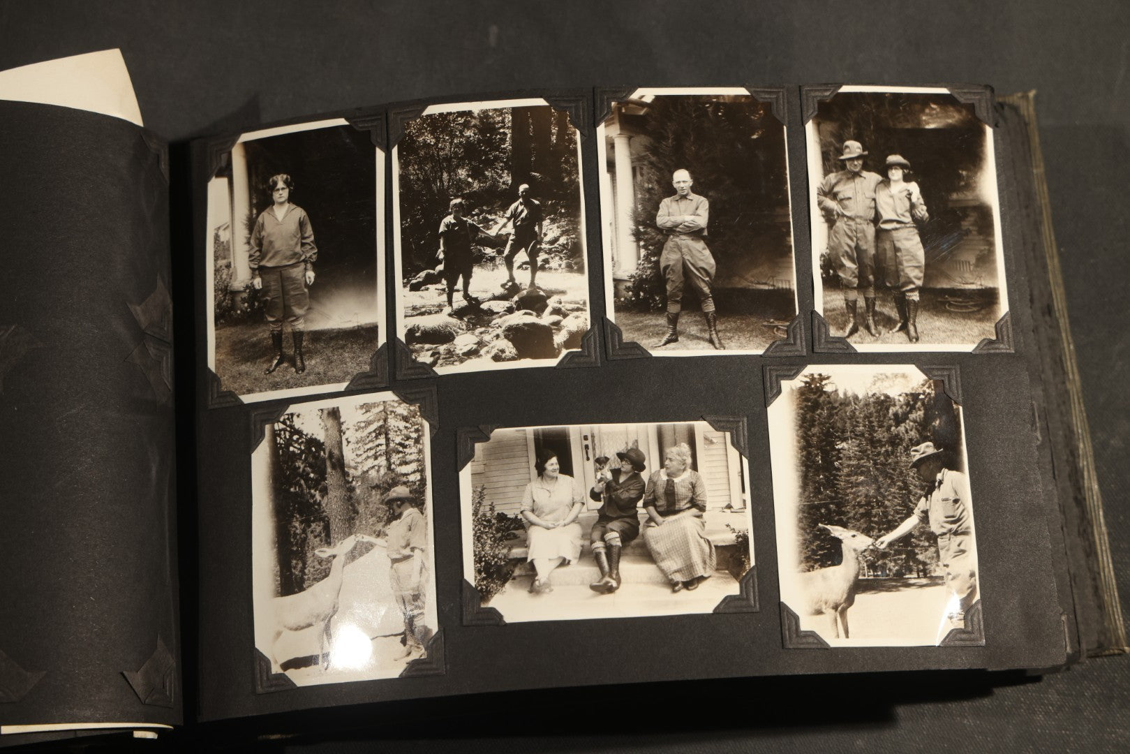 Antique Snapshot Album, Circa WWI Era, 200+ Photographs Including Police Officer on Indian Motorcycle, Pacific Electric Railway, Railroad and Trolley Workers, Woman in Navy Sailor Outfit with Gas Mask, and Beach Scenes