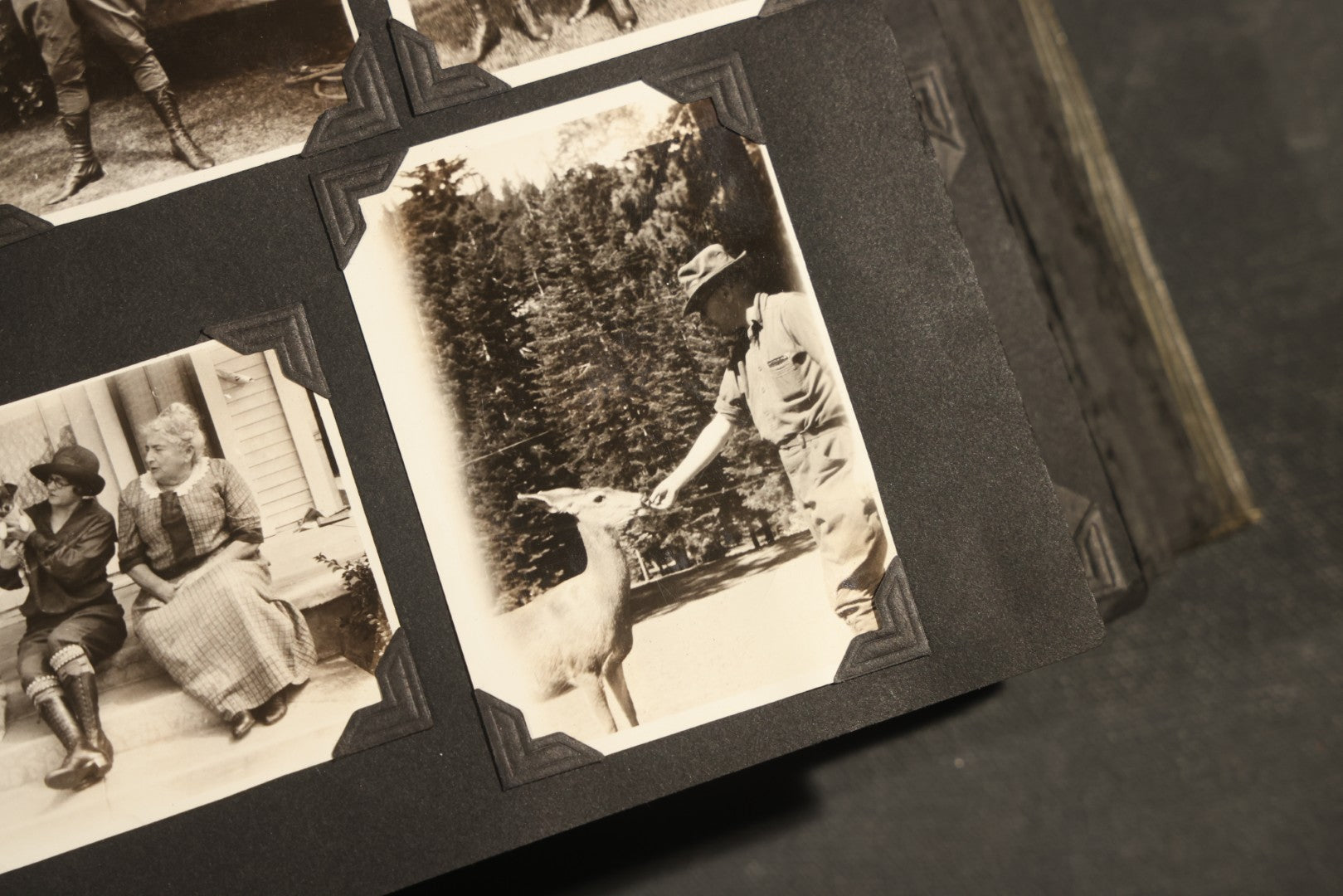 Antique Snapshot Album, Circa WWI Era, 200+ Photographs Including Police Officer on Indian Motorcycle, Pacific Electric Railway, Railroad and Trolley Workers, Woman in Navy Sailor Outfit with Gas Mask, and Beach Scenes