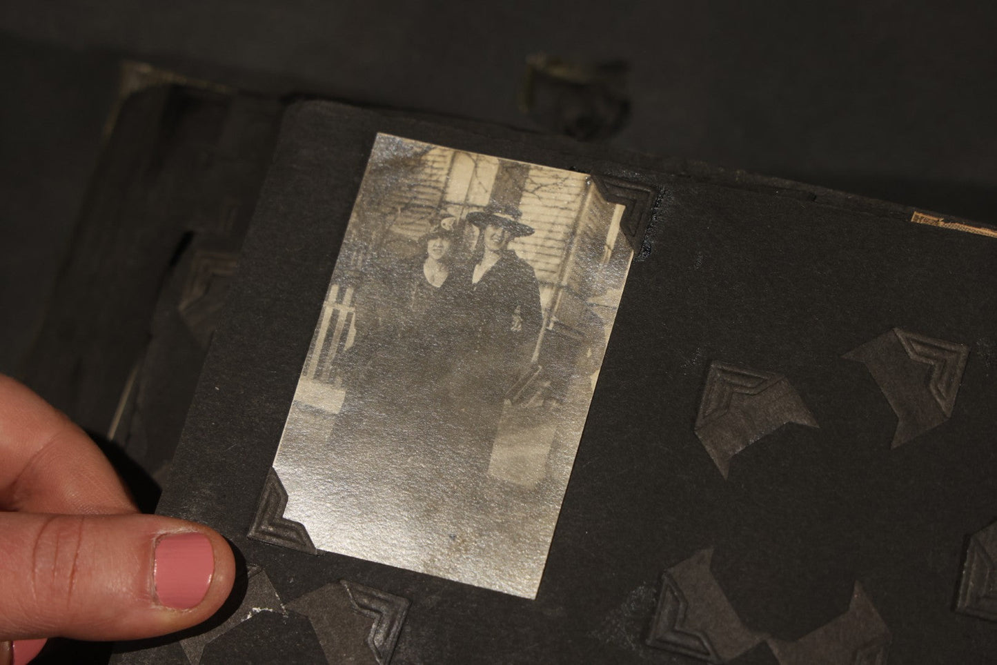 Antique Snapshot Album, Circa WWI Era, 200+ Photographs Including Police Officer on Indian Motorcycle, Pacific Electric Railway, Railroad and Trolley Workers, Woman in Navy Sailor Outfit with Gas Mask, and Beach Scenes