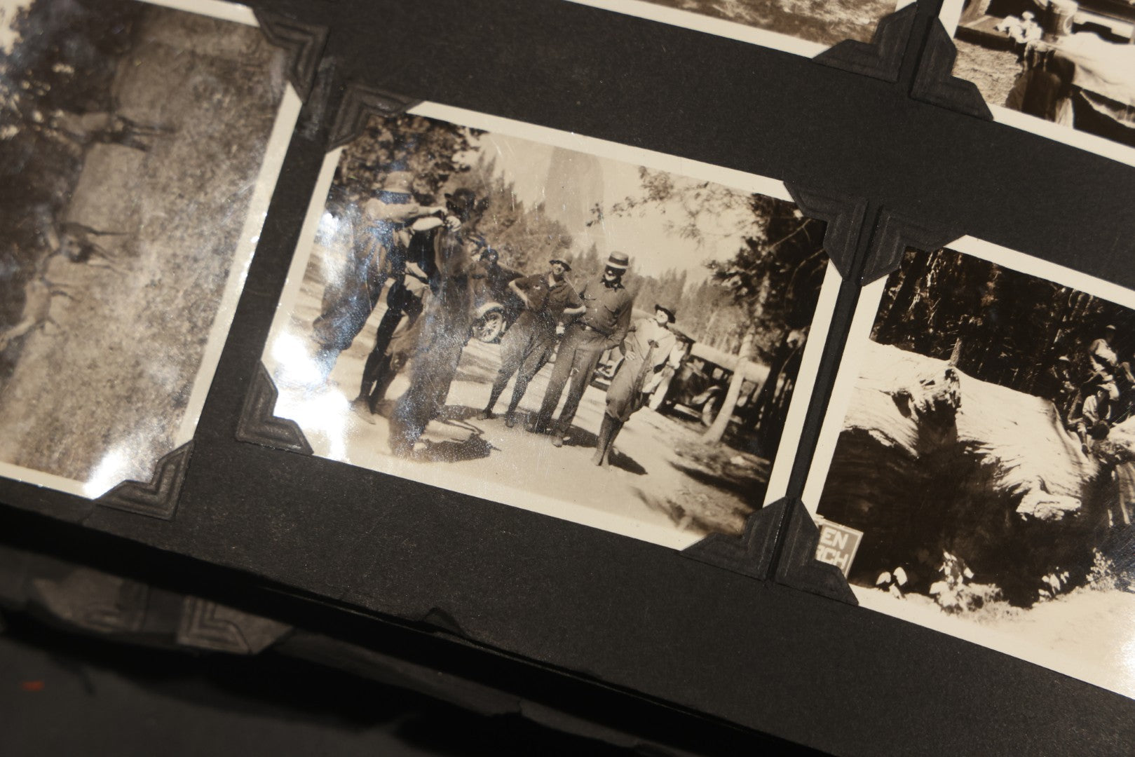 Antique Snapshot Album, Circa WWI Era, 200+ Photographs Including Police Officer on Indian Motorcycle, Pacific Electric Railway, Railroad and Trolley Workers, Woman in Navy Sailor Outfit with Gas Mask, and Beach Scenes