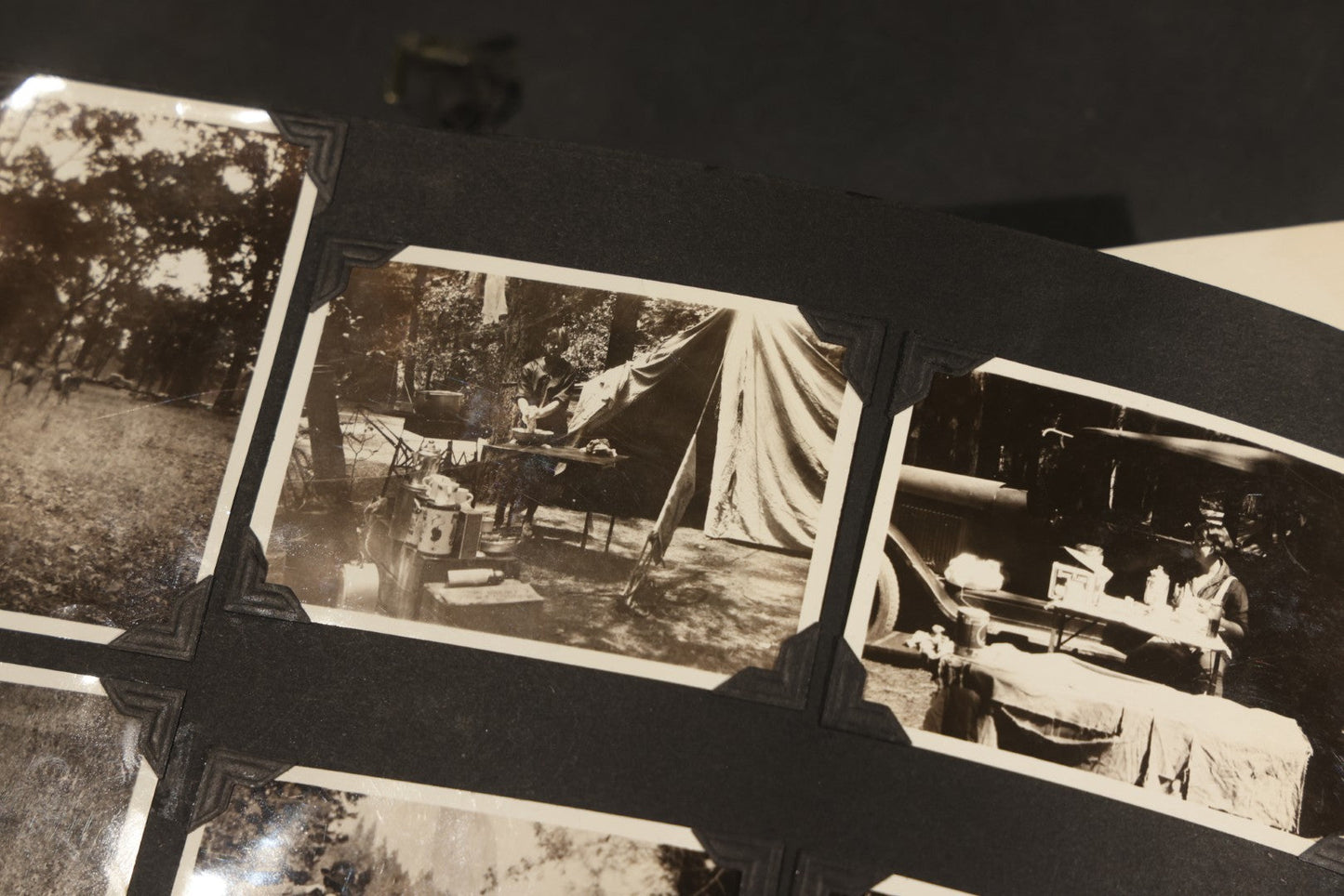 Antique Snapshot Album, Circa WWI Era, 200+ Photographs Including Police Officer on Indian Motorcycle, Pacific Electric Railway, Railroad and Trolley Workers, Woman in Navy Sailor Outfit with Gas Mask, and Beach Scenes