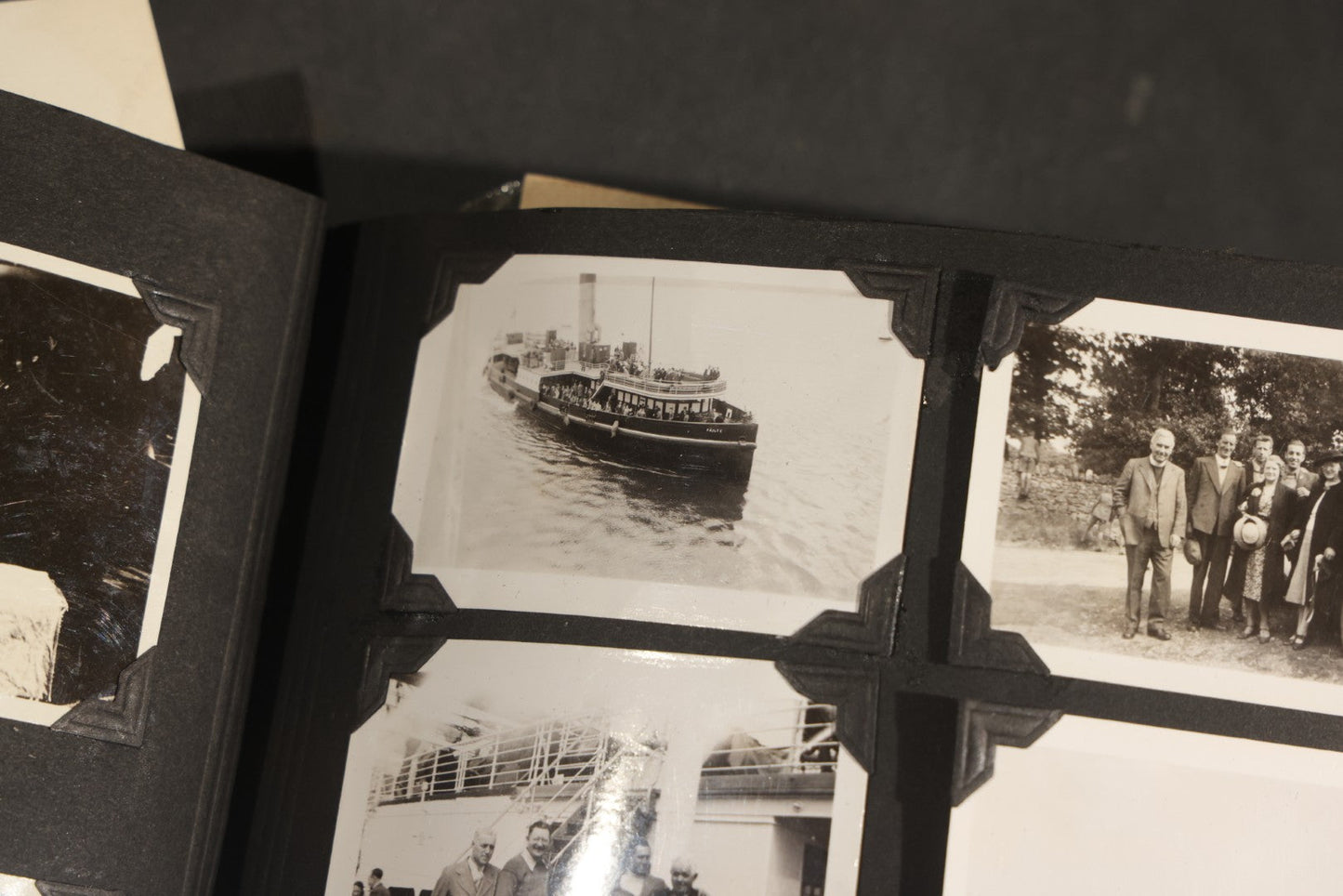 Antique Snapshot Album, Circa WWI Era, 200+ Photographs Including Police Officer on Indian Motorcycle, Pacific Electric Railway, Railroad and Trolley Workers, Woman in Navy Sailor Outfit with Gas Mask, and Beach Scenes