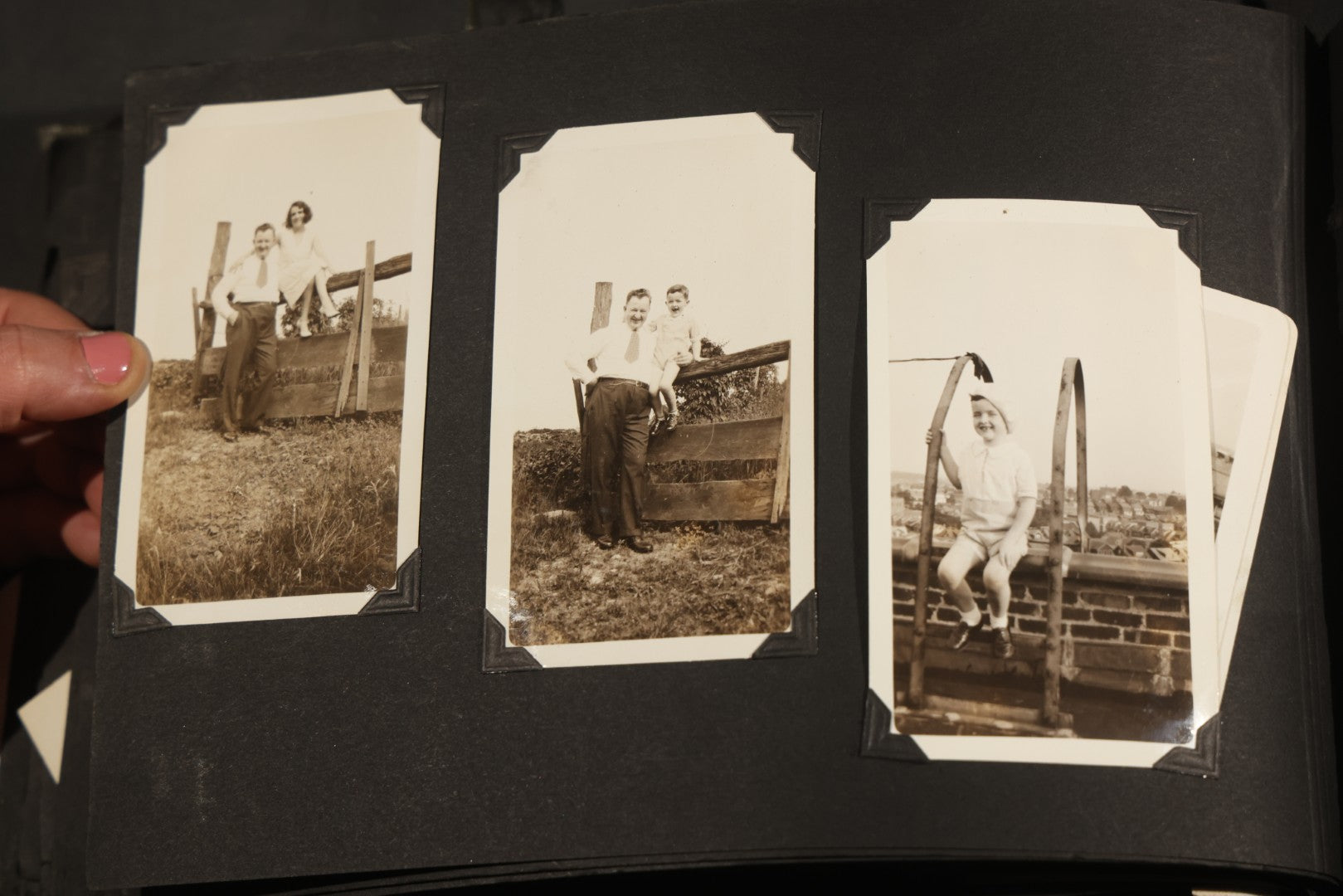Antique Snapshot Album, Circa WWI Era, 200+ Photographs Including Police Officer on Indian Motorcycle, Pacific Electric Railway, Railroad and Trolley Workers, Woman in Navy Sailor Outfit with Gas Mask, and Beach Scenes