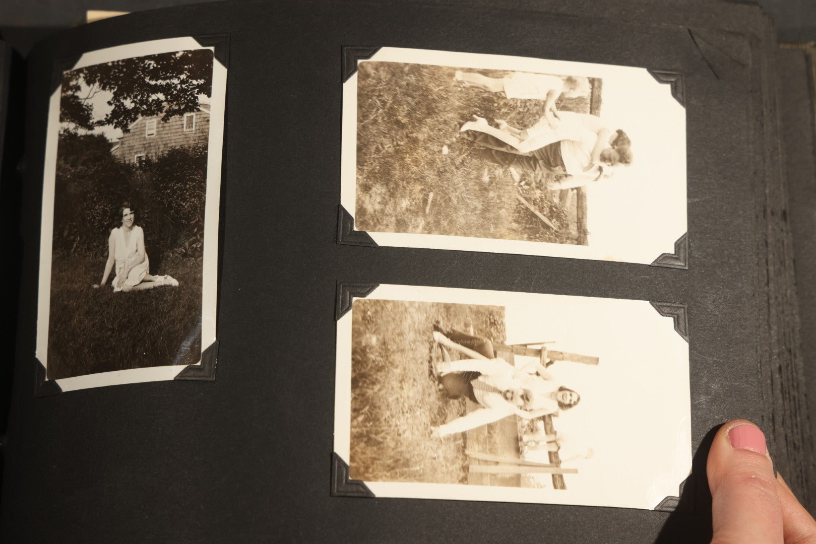 Antique Snapshot Album, Circa WWI Era, 200+ Photographs Including Police Officer on Indian Motorcycle, Pacific Electric Railway, Railroad and Trolley Workers, Woman in Navy Sailor Outfit with Gas Mask, and Beach Scenes