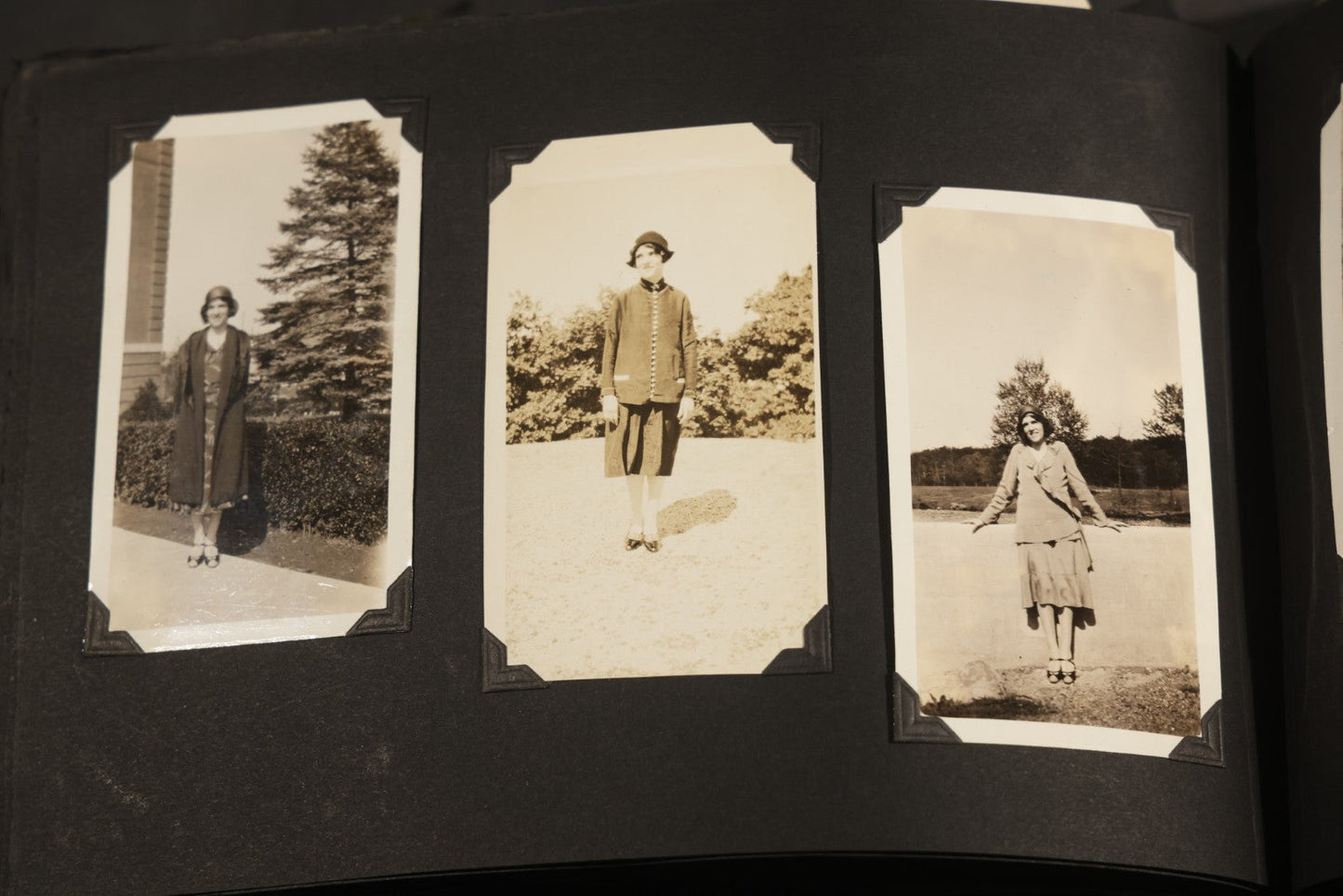 Antique Snapshot Album, Circa WWI Era, 200+ Photographs Including Police Officer on Indian Motorcycle, Pacific Electric Railway, Railroad and Trolley Workers, Woman in Navy Sailor Outfit with Gas Mask, and Beach Scenes