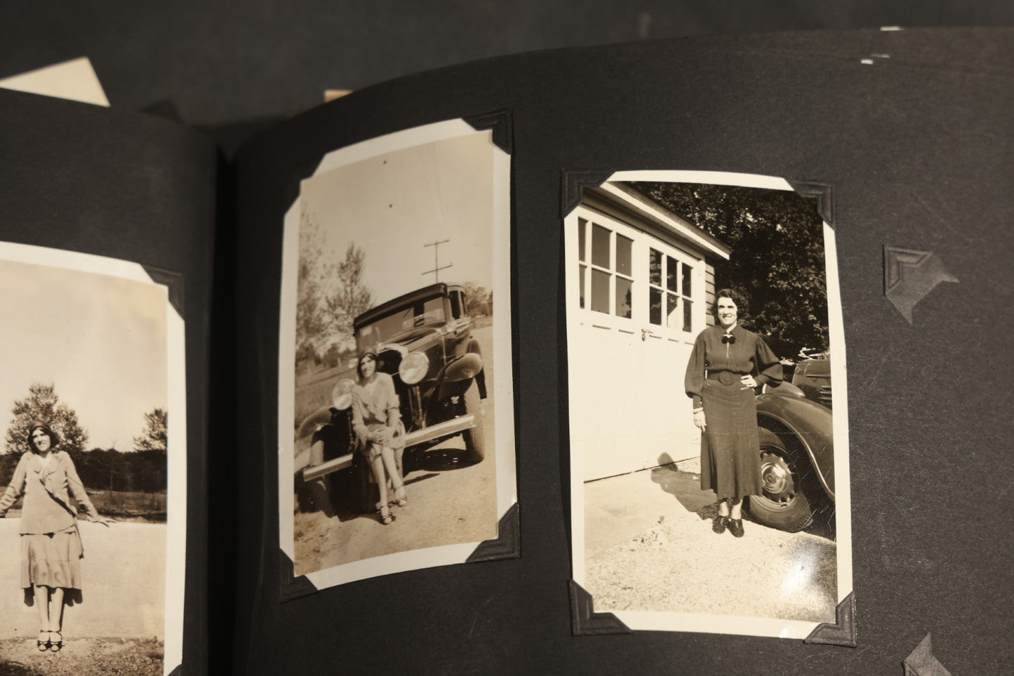 Antique Snapshot Album, Circa WWI Era, 200+ Photographs Including Police Officer on Indian Motorcycle, Pacific Electric Railway, Railroad and Trolley Workers, Woman in Navy Sailor Outfit with Gas Mask, and Beach Scenes
